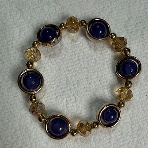 Elegant Gold and Blue Beaded Bracelet